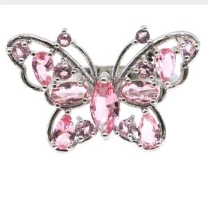 New size 9 pink morganite cz sterling silver butterfly ring